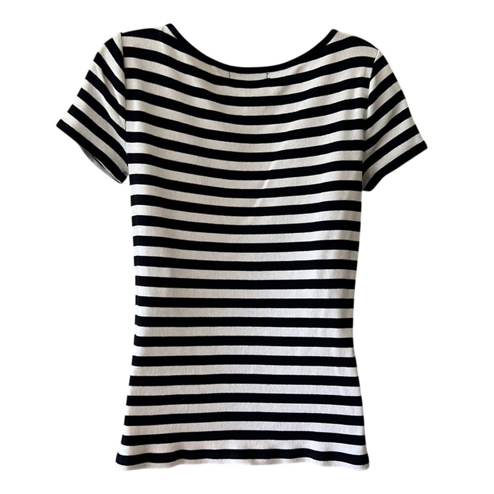 Lauren Ralph Lauren Size M Navy Blue & White Striped Knit Top Blouse - Picture 3 of 8